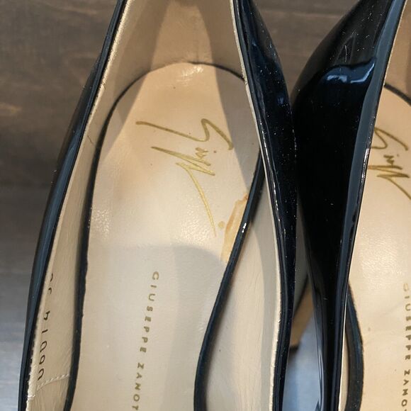 Giuseppe Zanotti Heels Women 36 US 6 Black Tan Patent Leather Peep Toe READ - Picture 7 of 16
